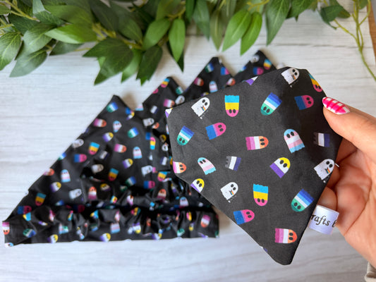 Cotton Pet Scrunchie Bandana - Rainbow Pride Flag Ghosts