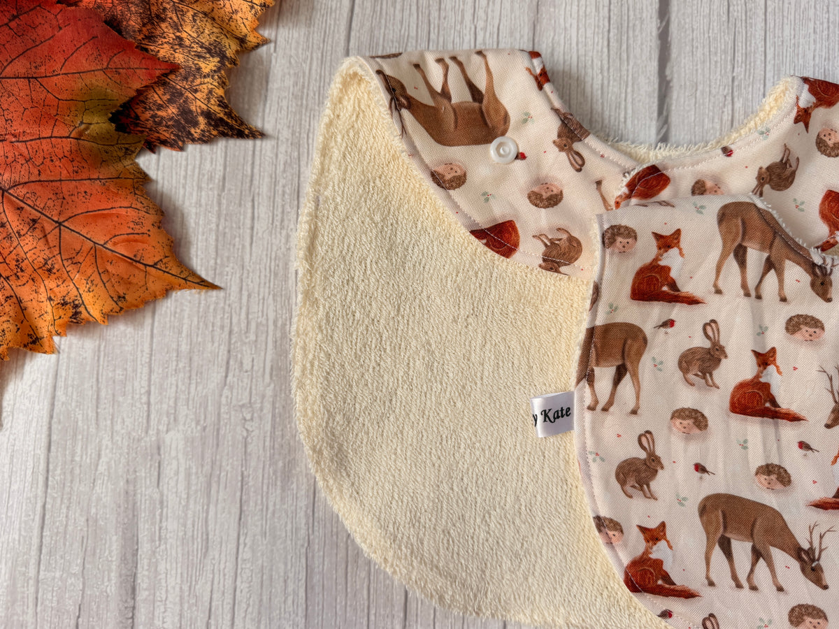 Cotton & Terry Towelling Baby Bibs - Woodland Adventure