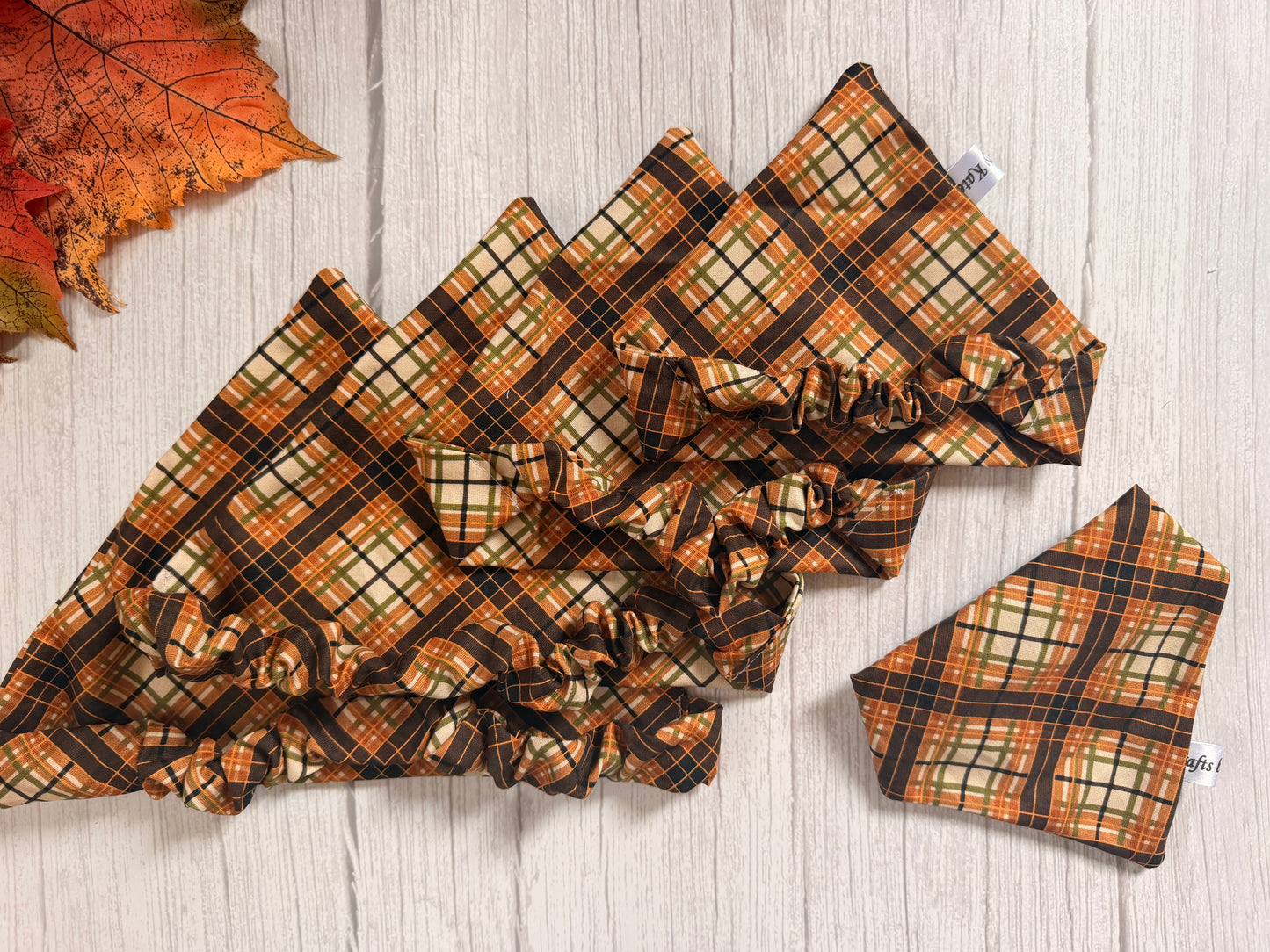 Cotton Pet Scrunchie Bandana - Autumn Tartan