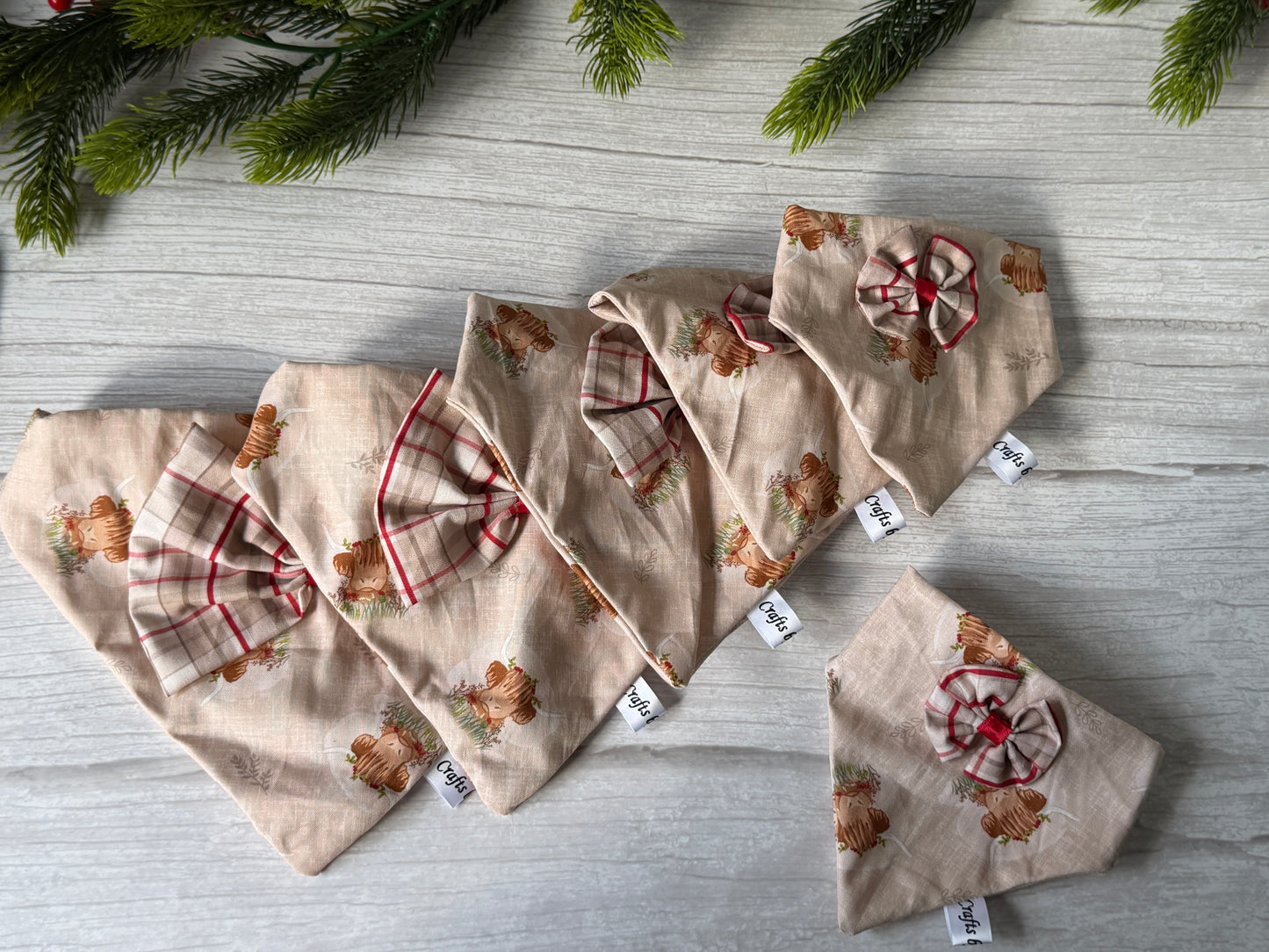 Cotton Pet Scrunchie Bandana - Festive Highland Cow