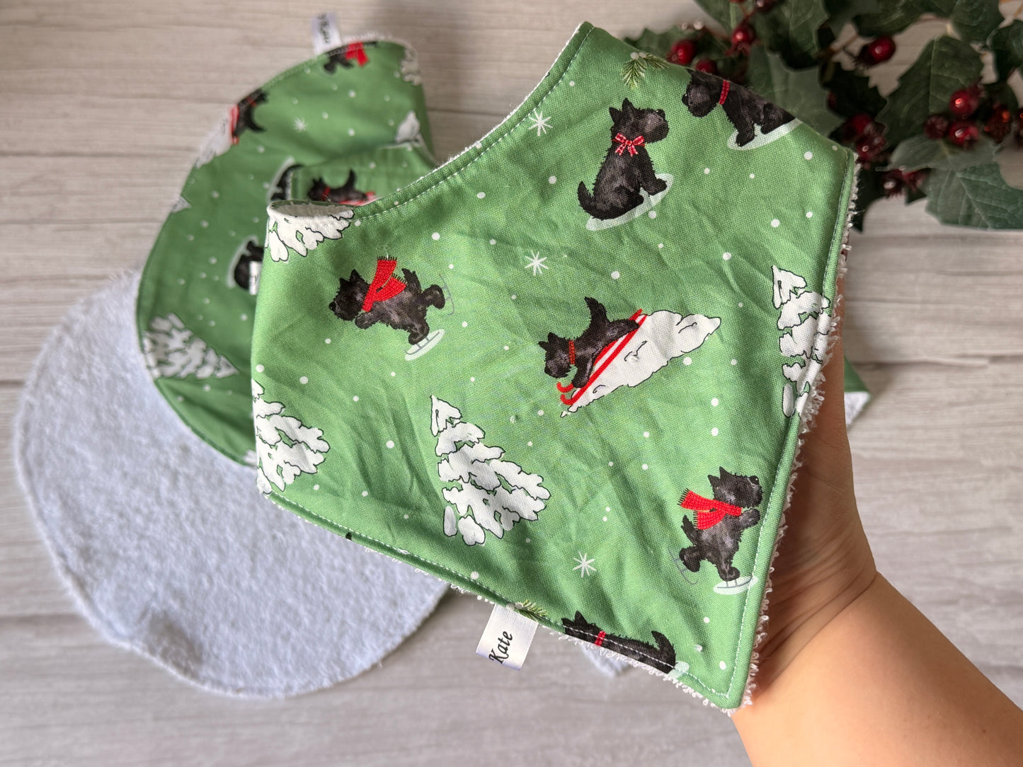 Cotton & Terry Towelling Baby Sets - Festive Scottish Terrier