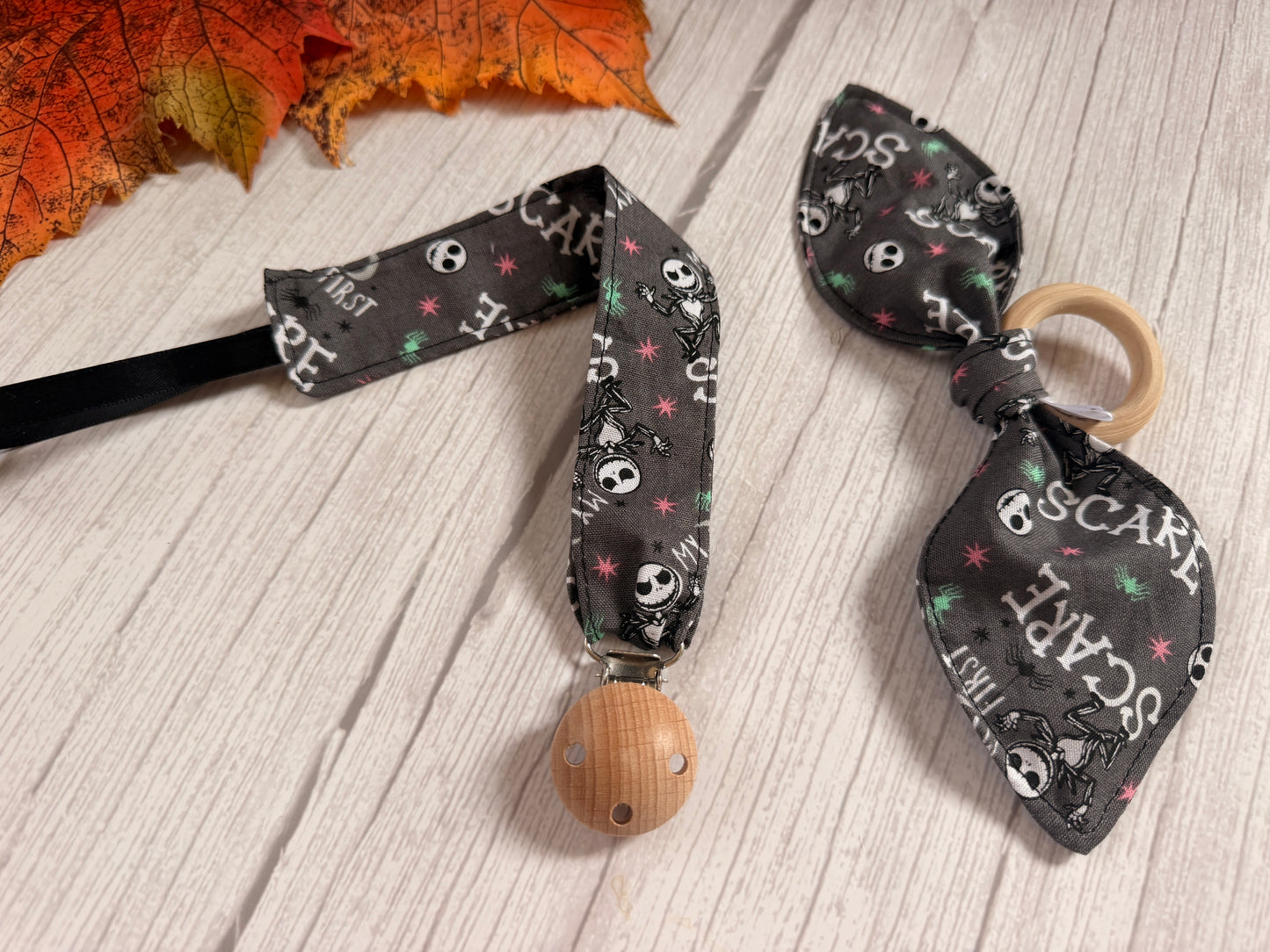 Cotton & Terry Towelling Dummy clip & teething rattle - My First Scare