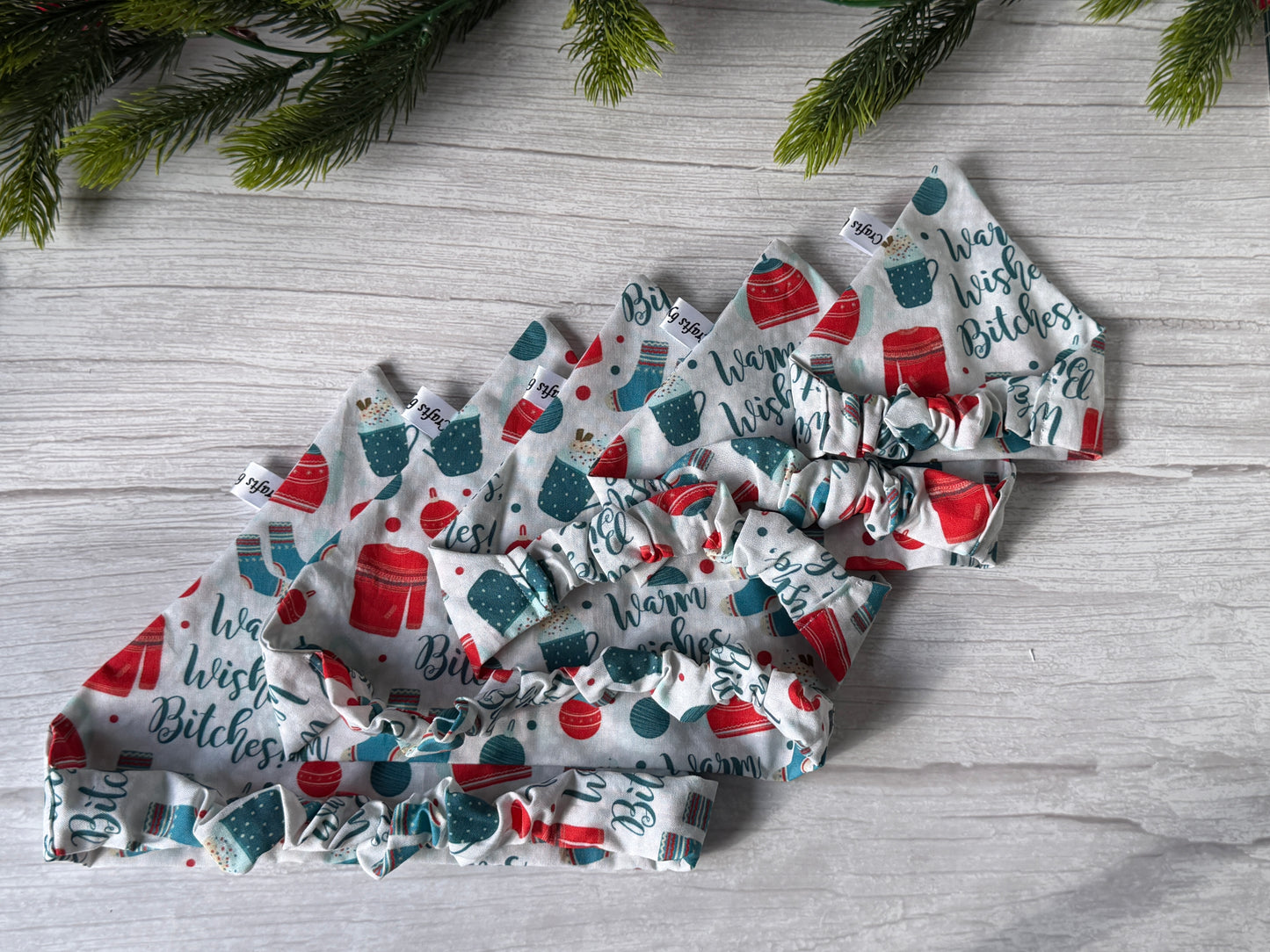 Cotton Pet Scrunchie Bandana - Warm wishes bitches