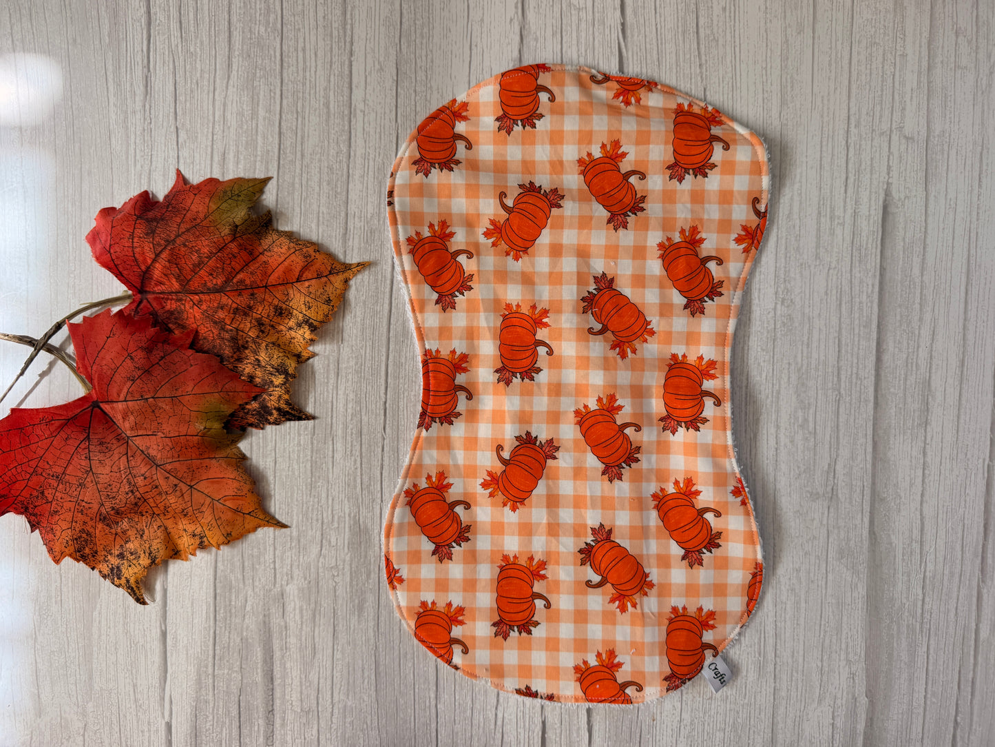 Cotton & Terry Towelling Baby Burping Cloth - Pumpkin Gingham￼
