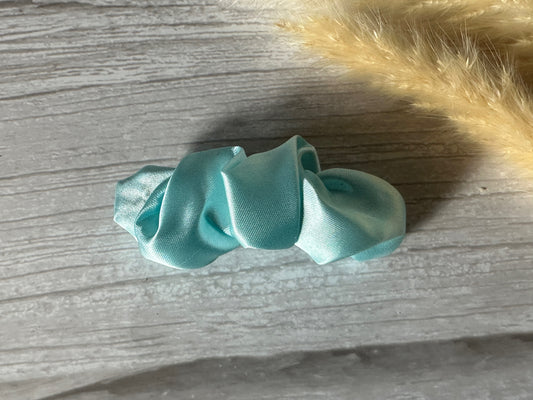 Silk French Barrette Scrunchie Clip - Aqua Blue