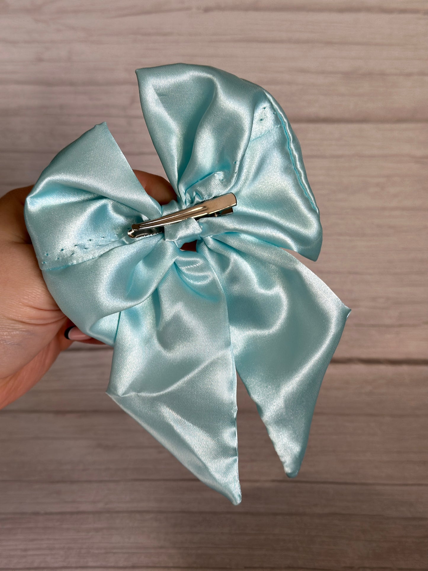 Silk Sailor Bow Clip - Aqua Blue