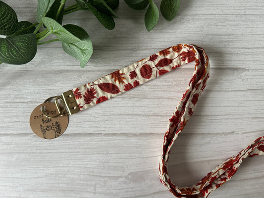 Cotton Lanyard with Metal Fob Keychain - Autumn Leaves