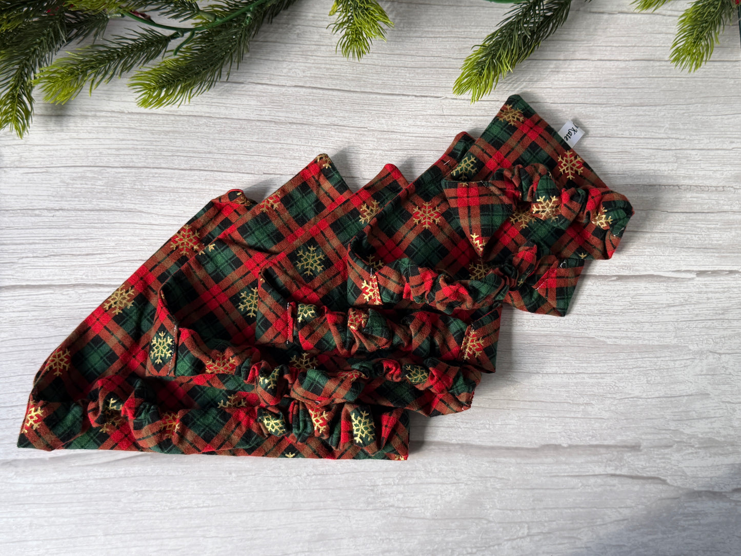 Cotton Pet Scrunchie Bandana - Green/Red tartan