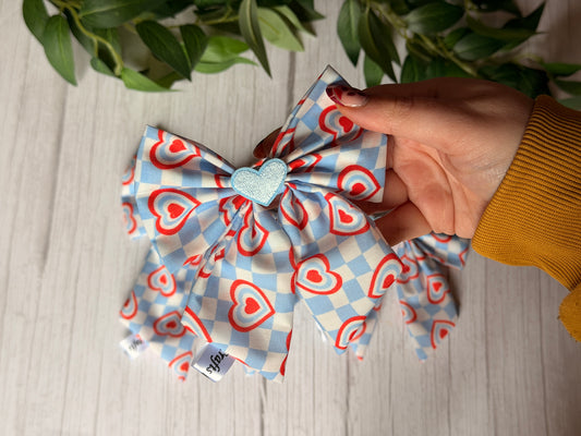 Pet Sailor Bows - Gingham Hearts