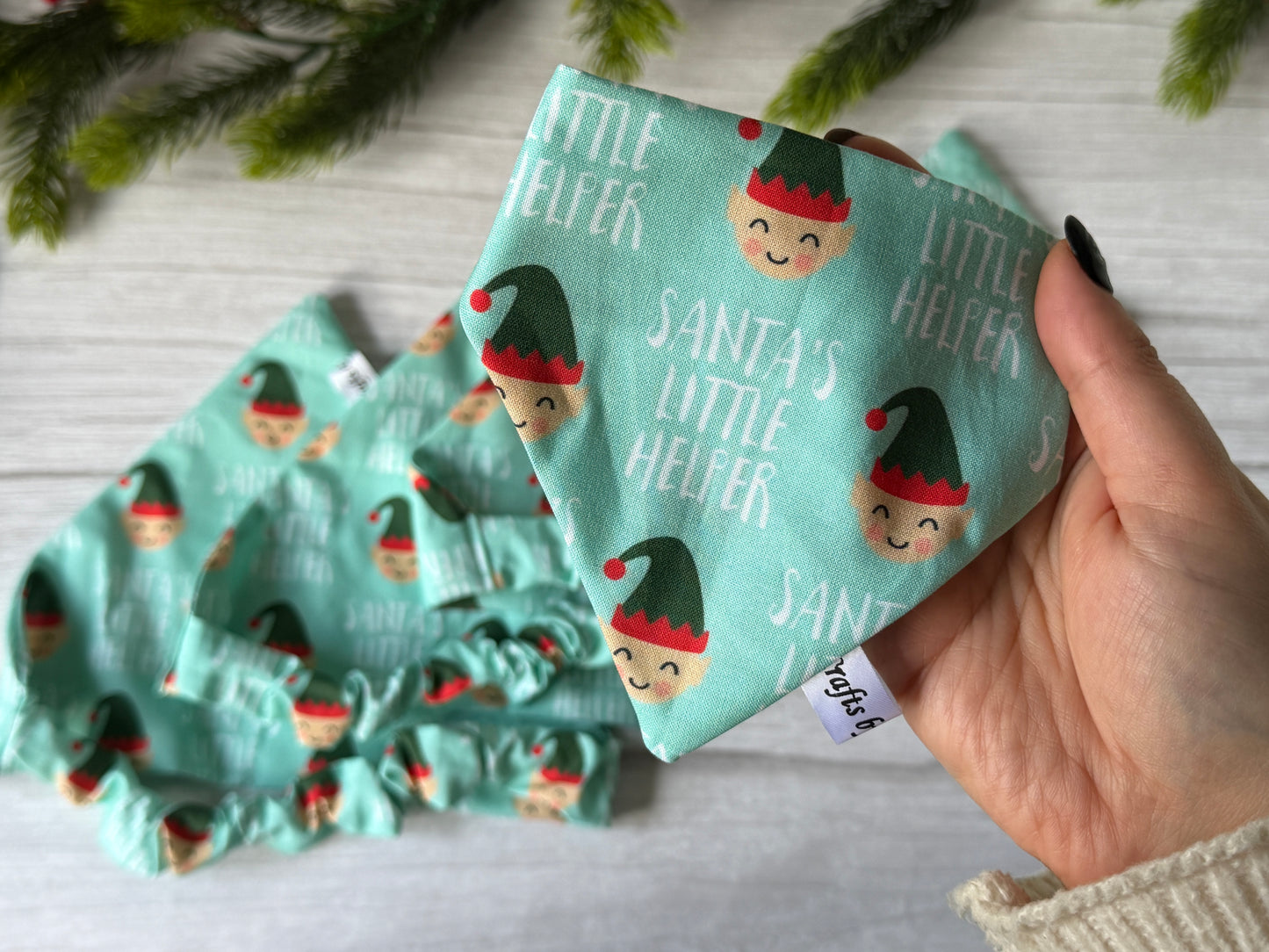 Cotton Pet Scrunchie Bandana - Santa’s little helper