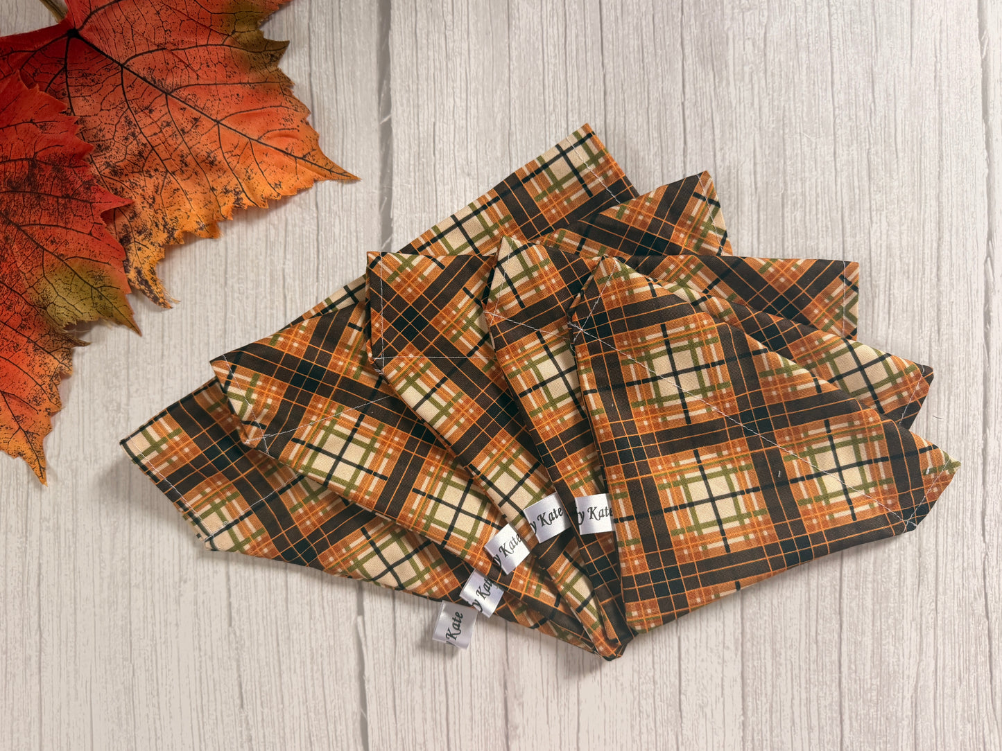 Cotton Pet Bandana with collar attachment - Autumn Tartan