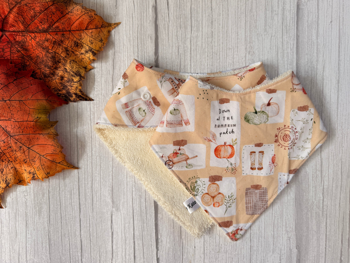 Cotton & Terry Towelling Baby Bibs - Pumpkin Season