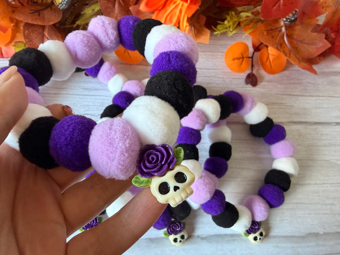 PomPom Pet Collar - Skull Rose