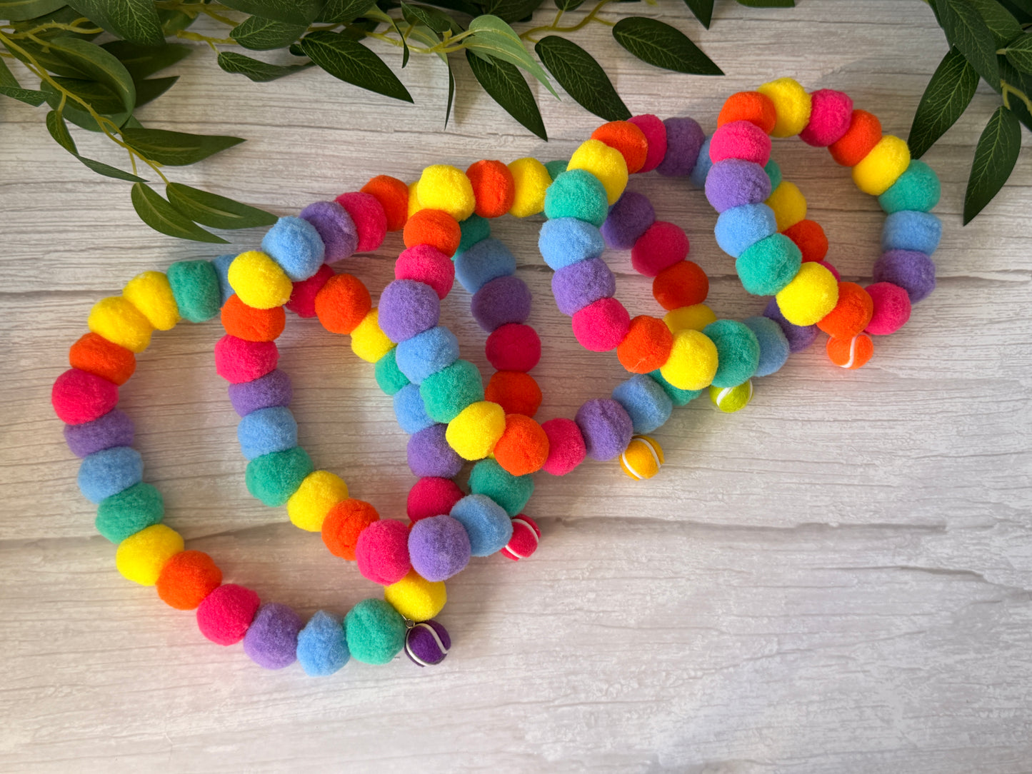 PomPom Pet Collar - Rainbow Tennis Obsessed