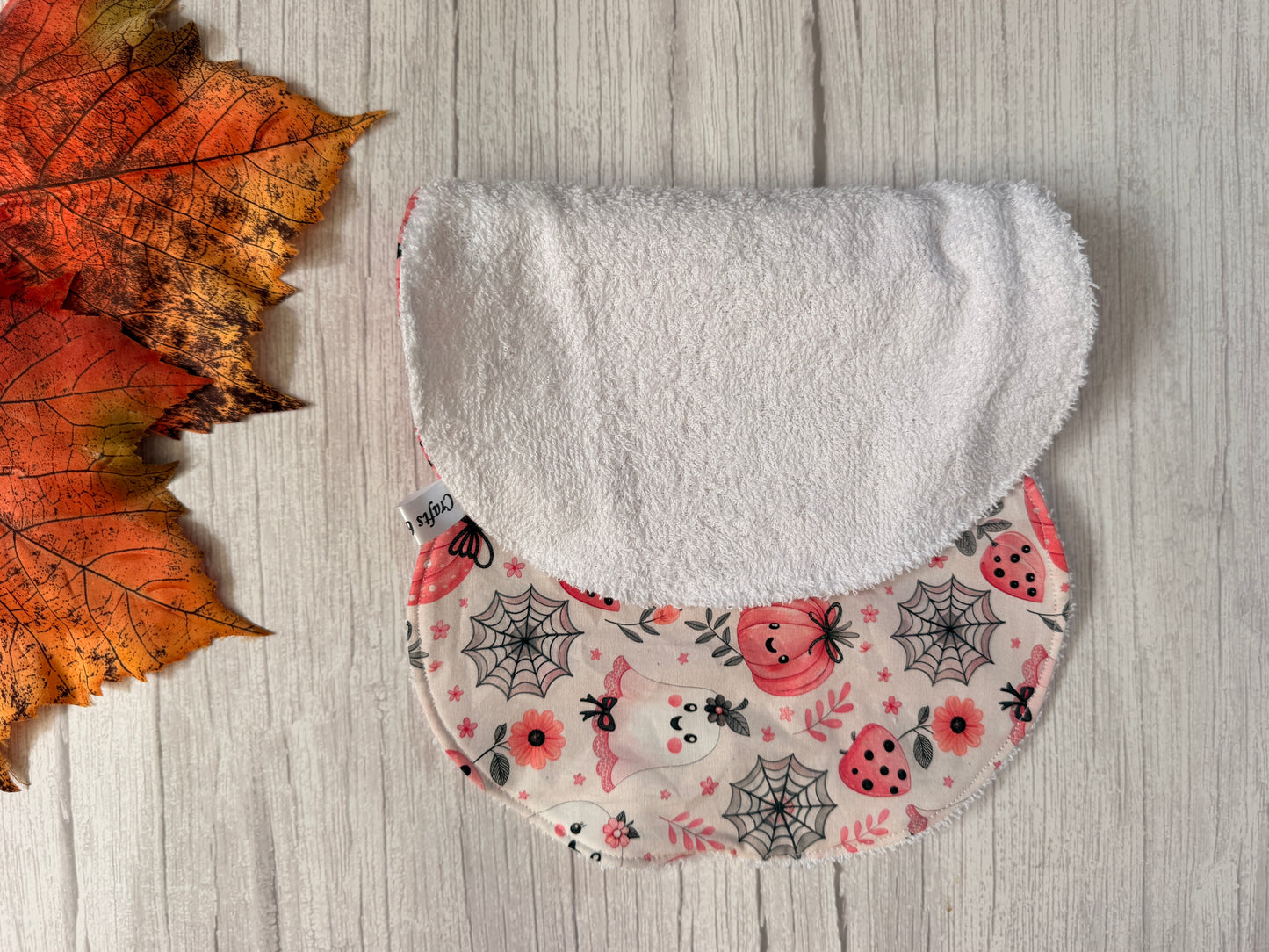 Cotton & Terry Towelling Baby Burping Cloth - Pink Halloween