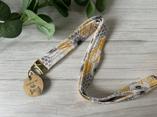 Cotton Lanyard with Metal Fob Keychain - Beehive