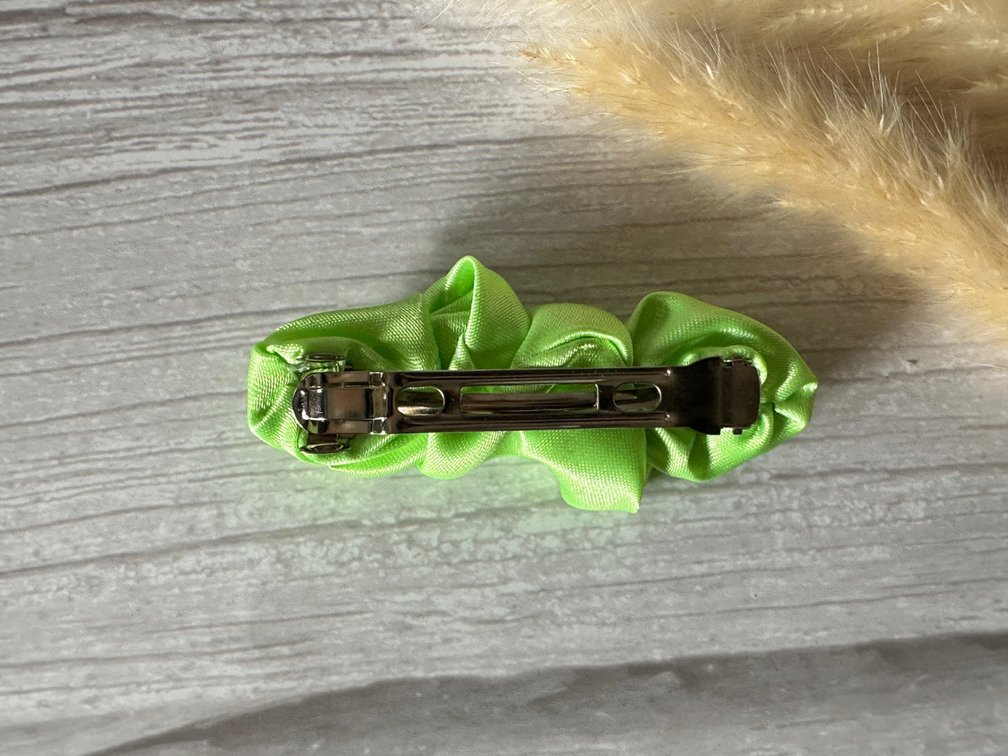 Silk French Barrette Scrunchie Clip - Bright Green