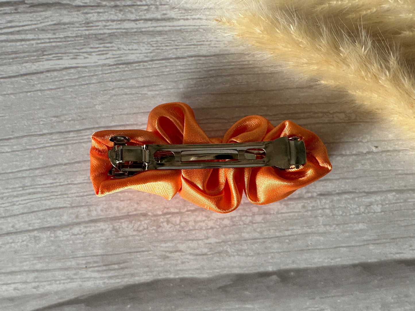 Silk French Barrette Scrunchie Clip - Bright Orange