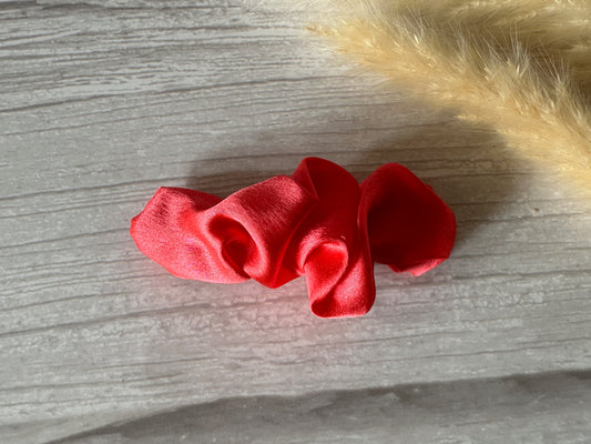 Silk French Barrette Scrunchie Clip - Bright Pink