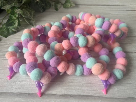 PomPom Pet Collar - Pastel Dolphins