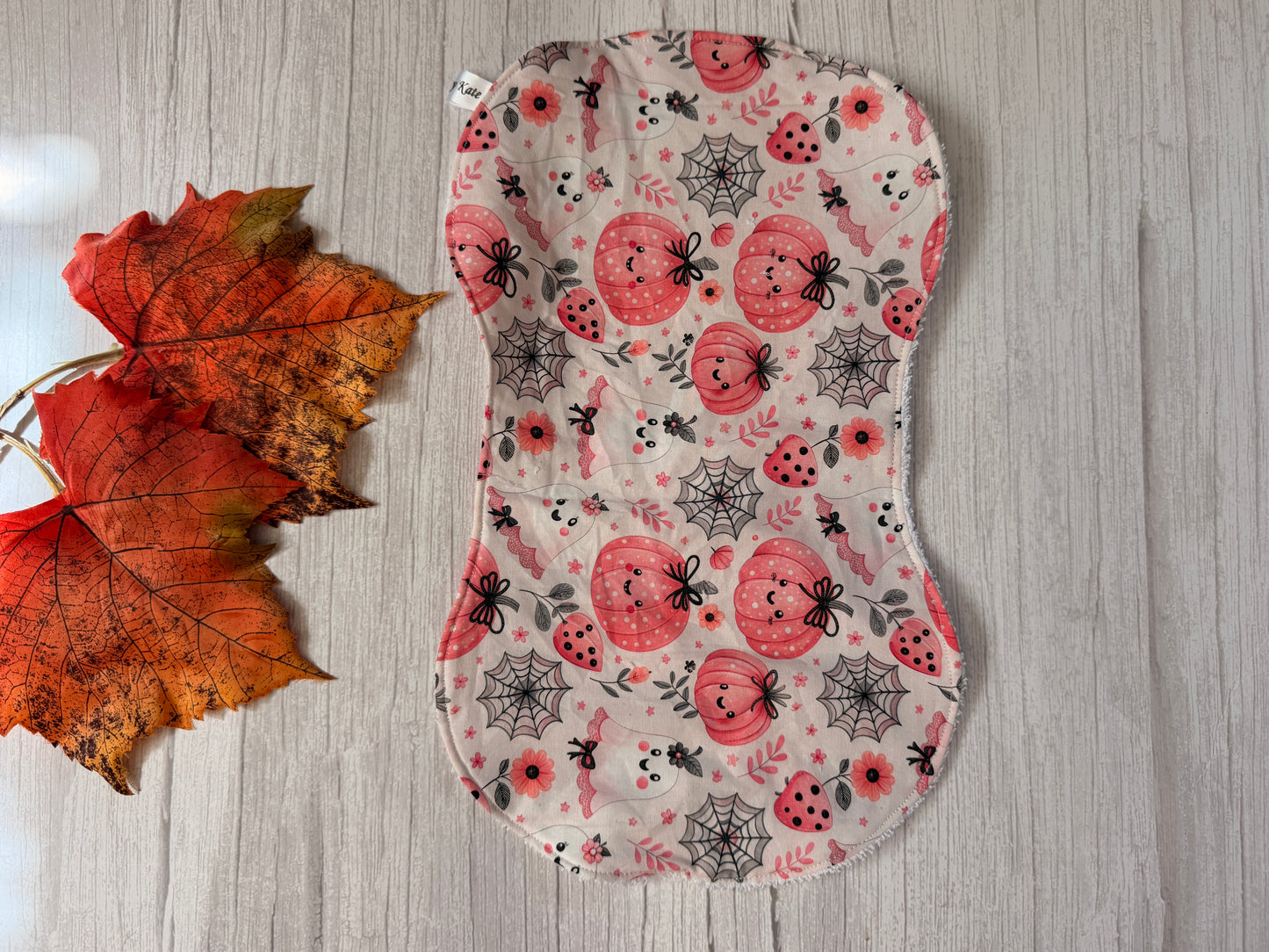 Cotton & Terry Towelling Baby Burping Cloth - Pink Halloween