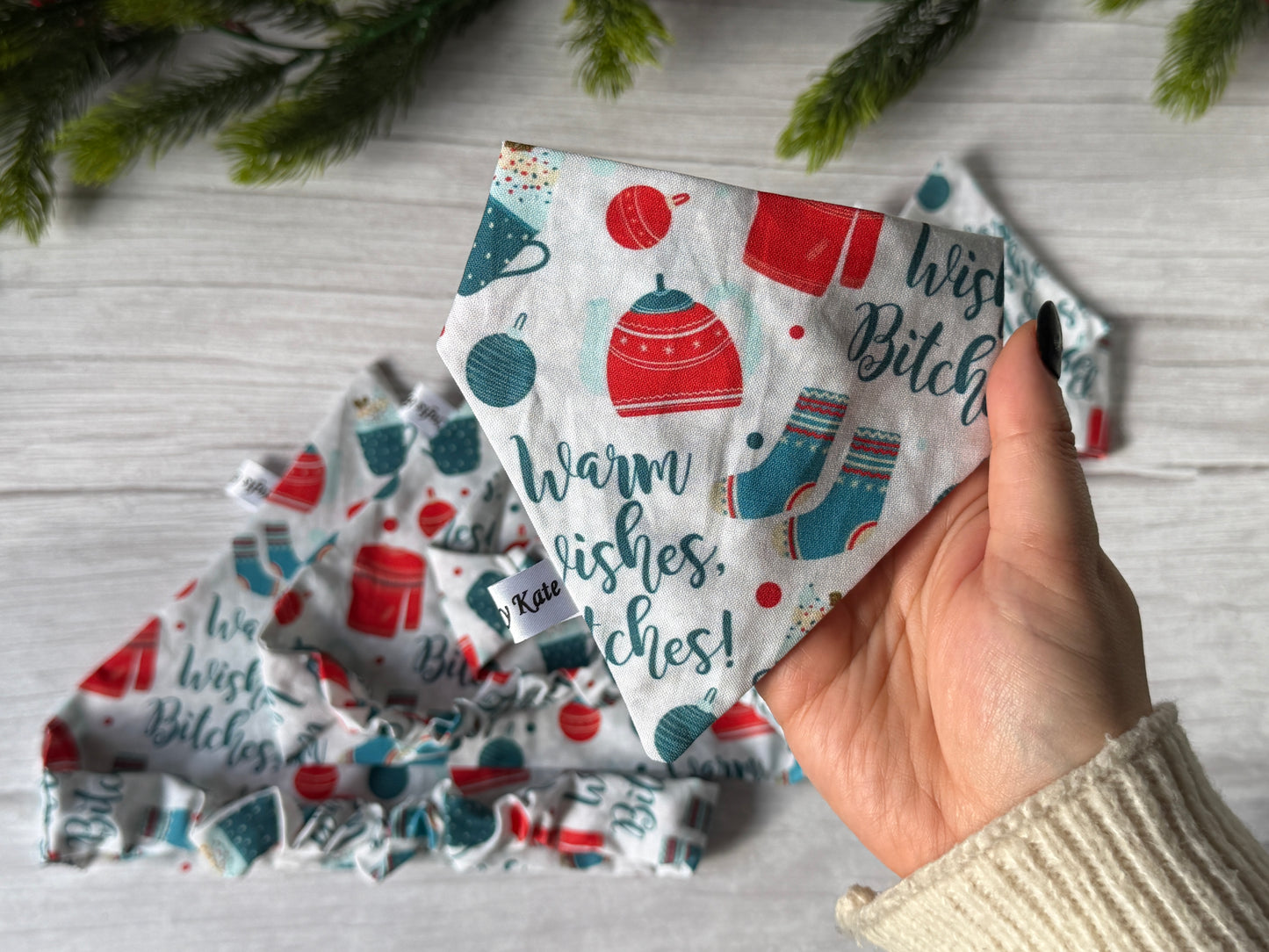 Cotton Pet Scrunchie Bandana - Warm wishes bitches