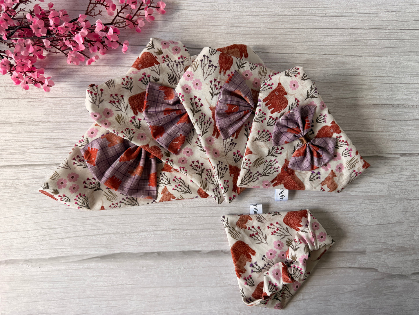Cotton Pet Scrunchie Bandana with Bow - Highland Cow