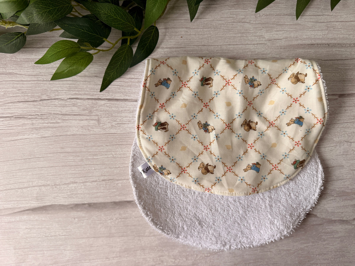 Cotton & Terry Towelling Baby Burping Cloth - Peter Rabbit & friends