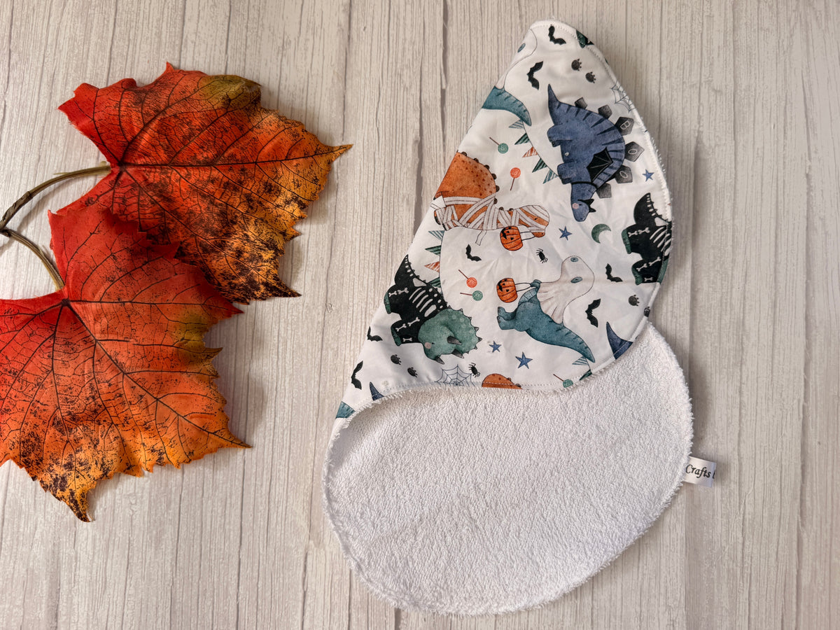 Cotton & Terry Towelling Baby Burping Cloth - Dino Halloween