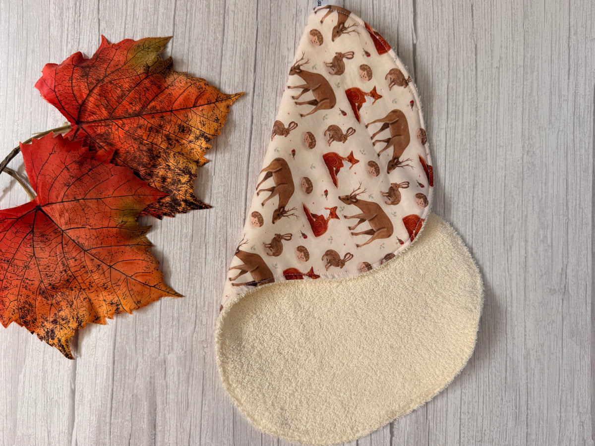 Cotton & Terry Towelling Baby Burping Cloth - Woodland Adventure
