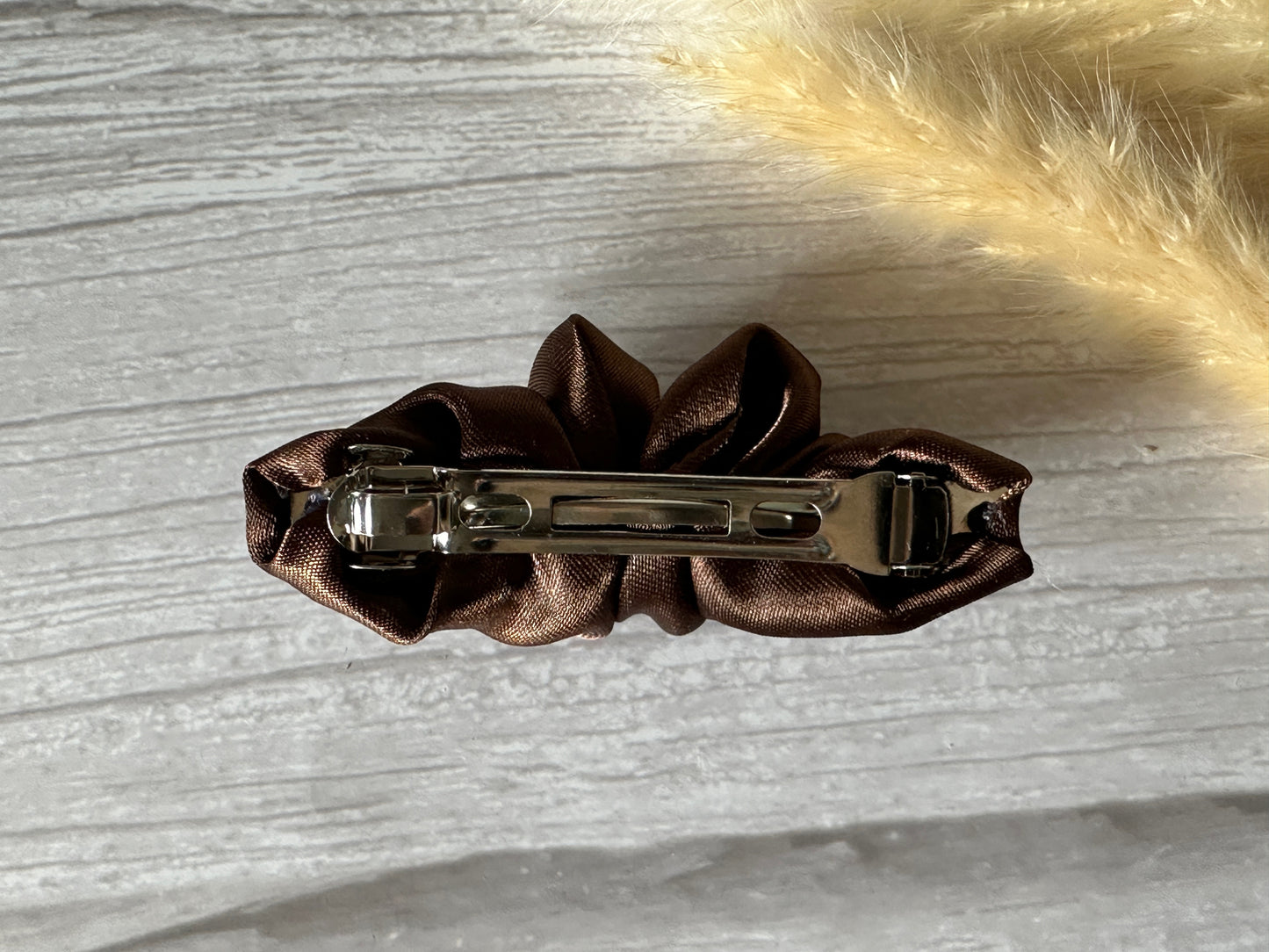 Silk French Barrette Scrunchie Clip - Chestnut Brown