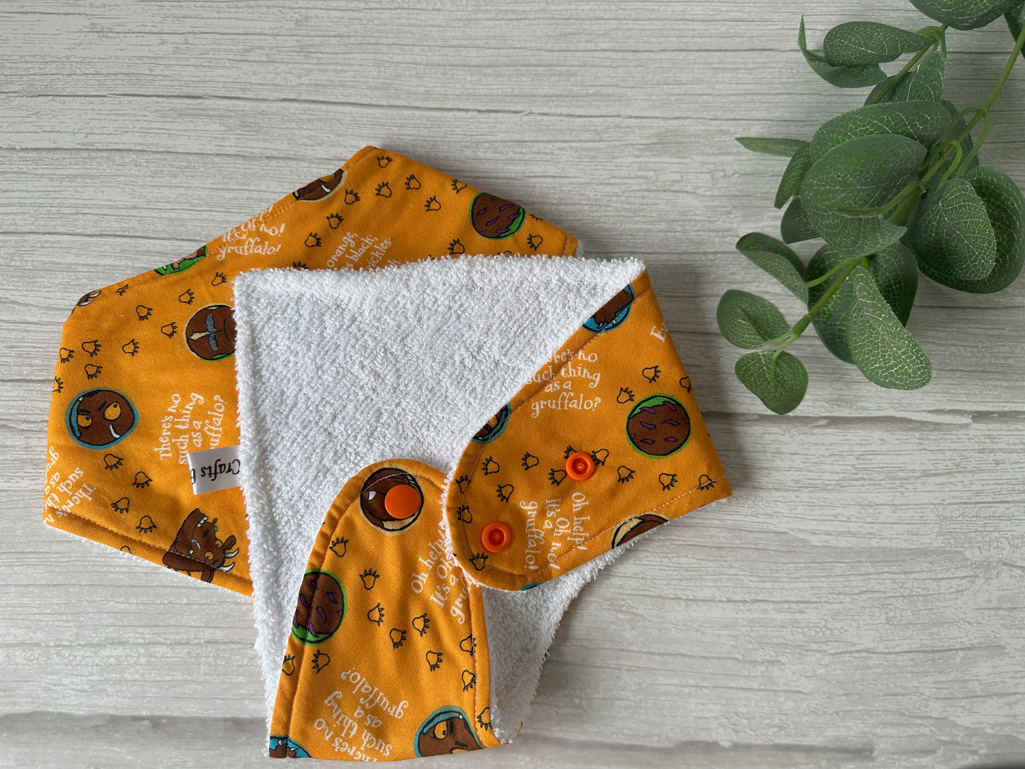 Cotton & Terry Towelling Baby Bandana Bib - Orange Gruffalo & Friends