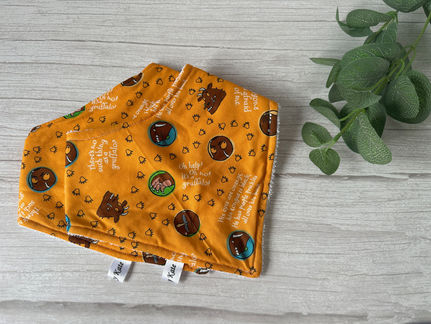 Cotton & Terry Towelling Baby Bandana Bib - Orange Gruffalo & Friends