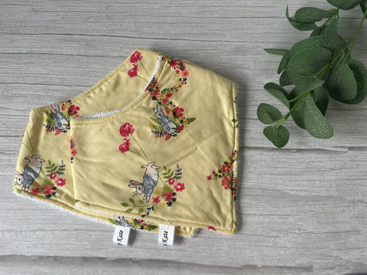 Cotton & Terry Towelling Baby Bandana Bib - Yellow Floral Peter Rabbit