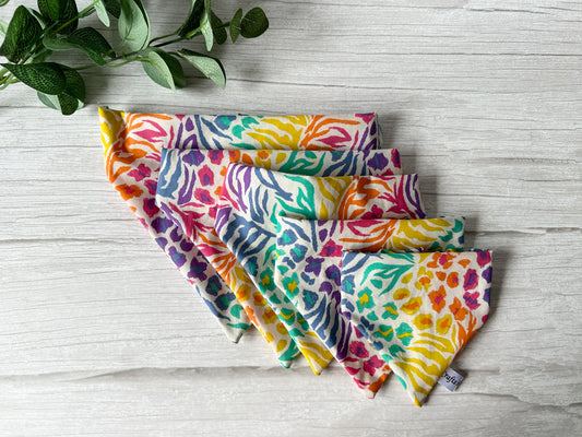 Cotton Pet Scrunchie Bandana - Rainbow White Tiger Print