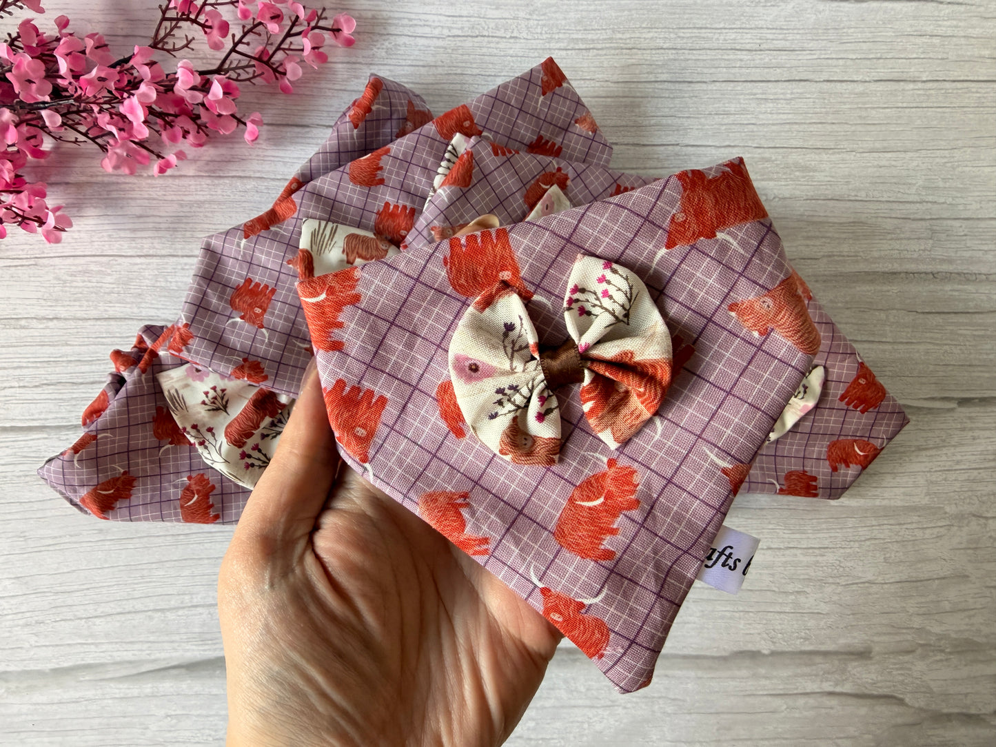 Cotton Pet Scrunchie Bandana with Bow - Highland Cow