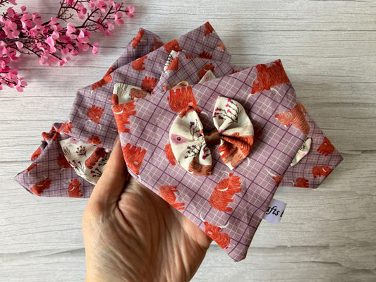 Cotton Pet Scrunchie Bandana with Bow - Highland Cow