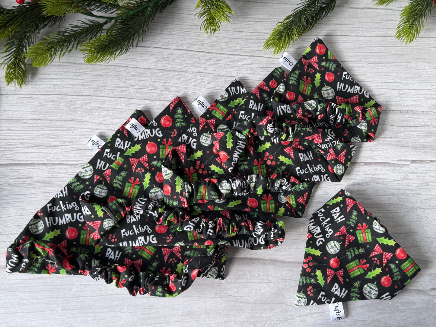 Cotton Pet Scrunchie Bandana - Bah F***ing Humbug