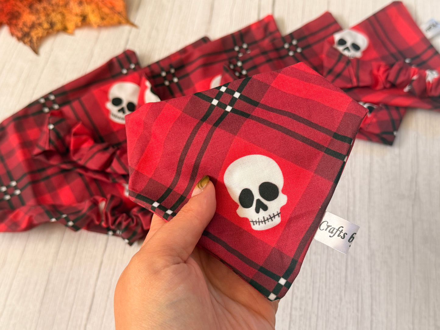 Cotton Pet Scrunchie Bandana - Tartan skulls