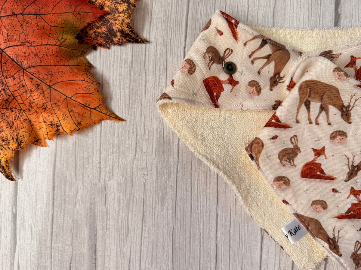 Cotton & Terry Towelling Baby Bibs - Woodland Adventure