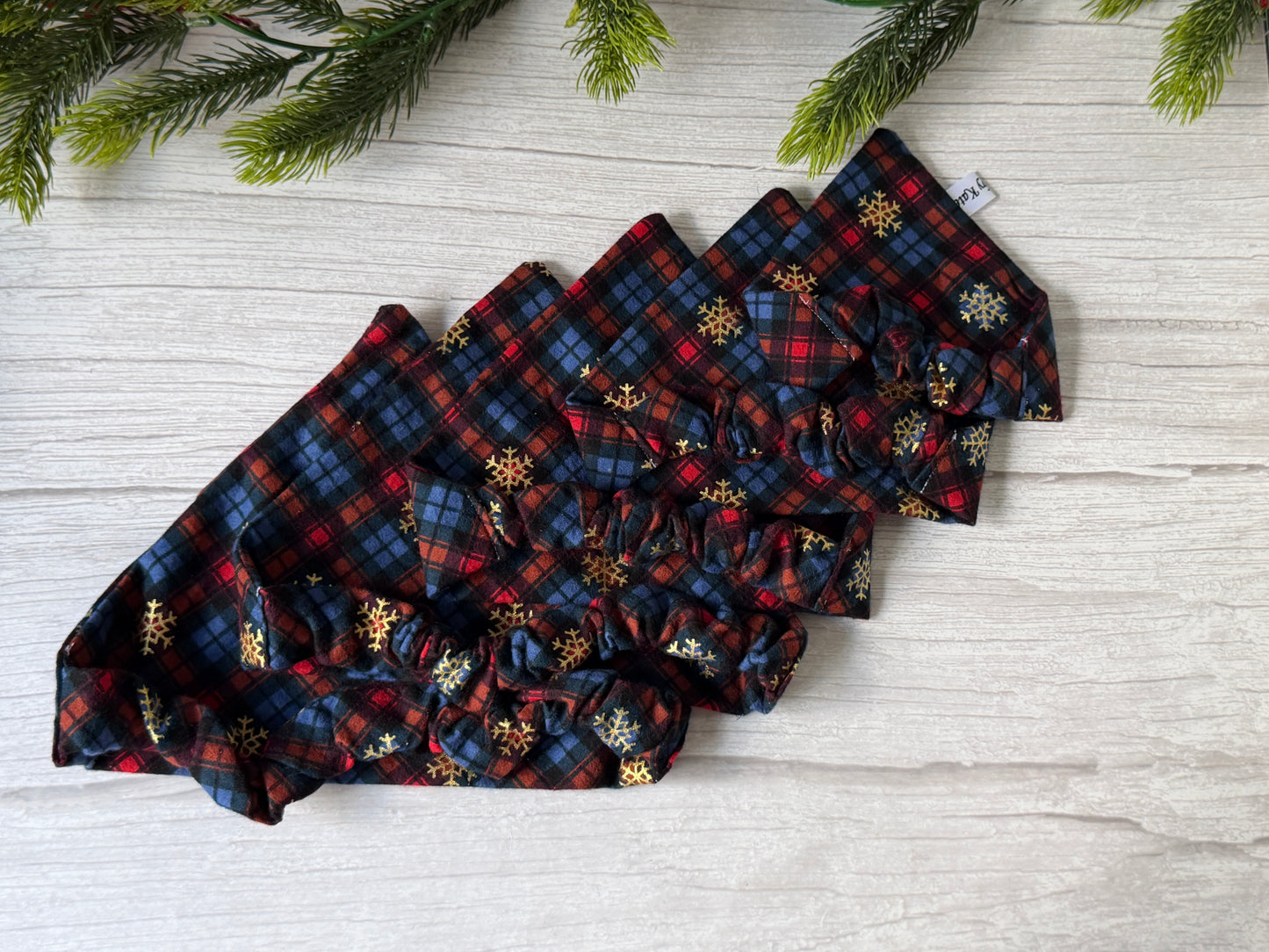 Cotton Pet Scrunchie Bandana - Blue/Red tartan