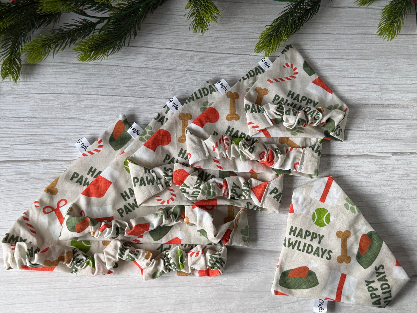 Cotton Pet Scrunchie Bandana - Happy Pawlidays