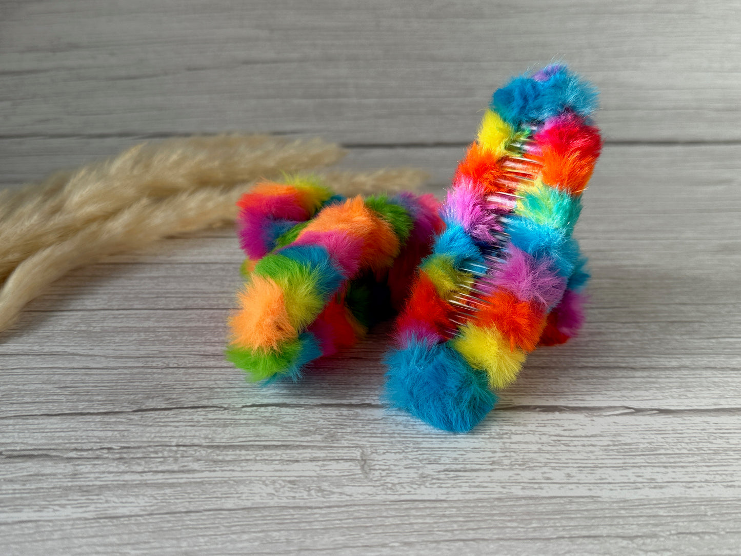 Fluffy Hair Claw Clip - Deep Rainbow