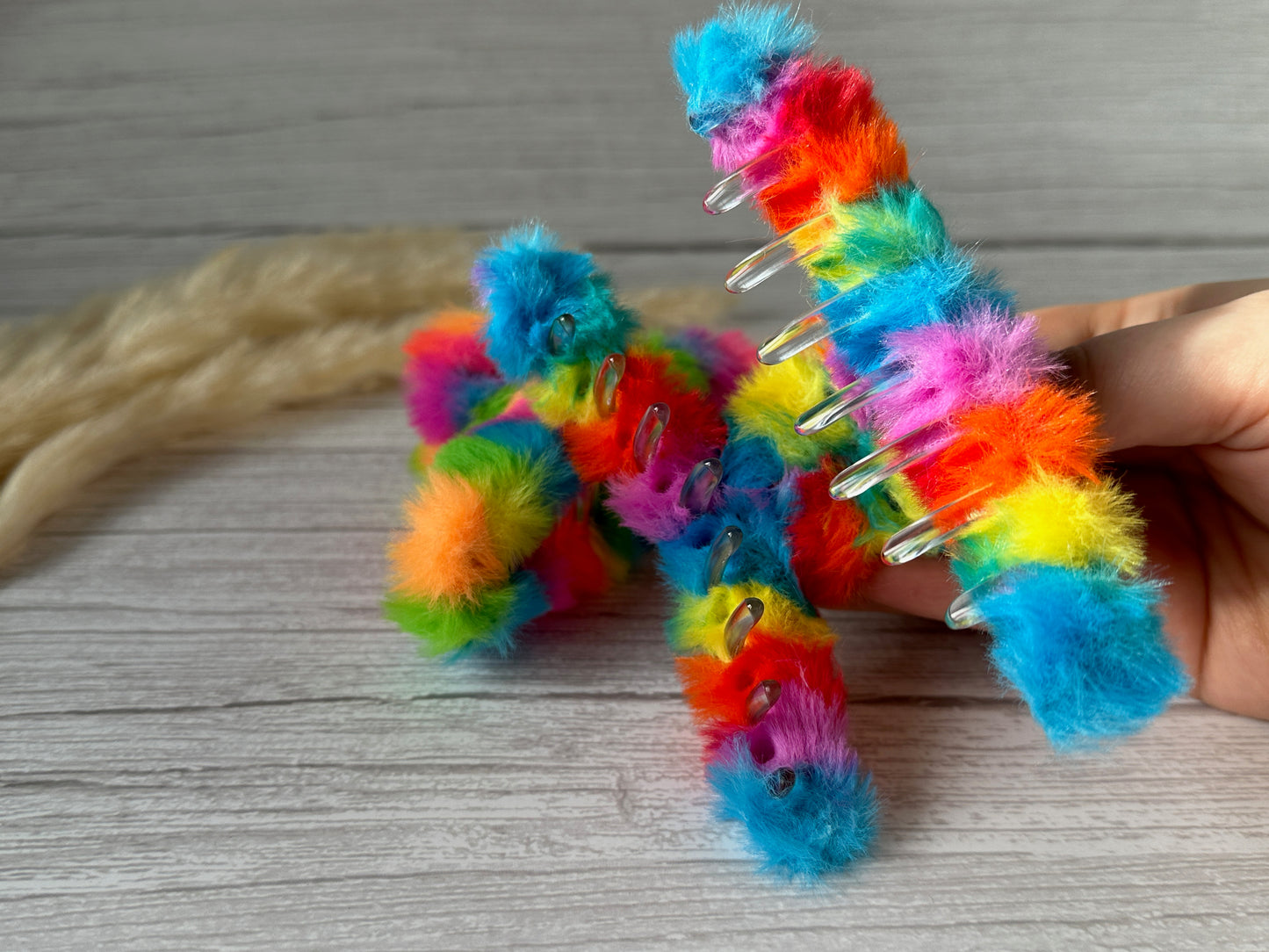 Fluffy Hair Claw Clip - Deep Rainbow