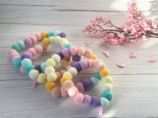 PomPom Pet Collar - Pastel Rainbow