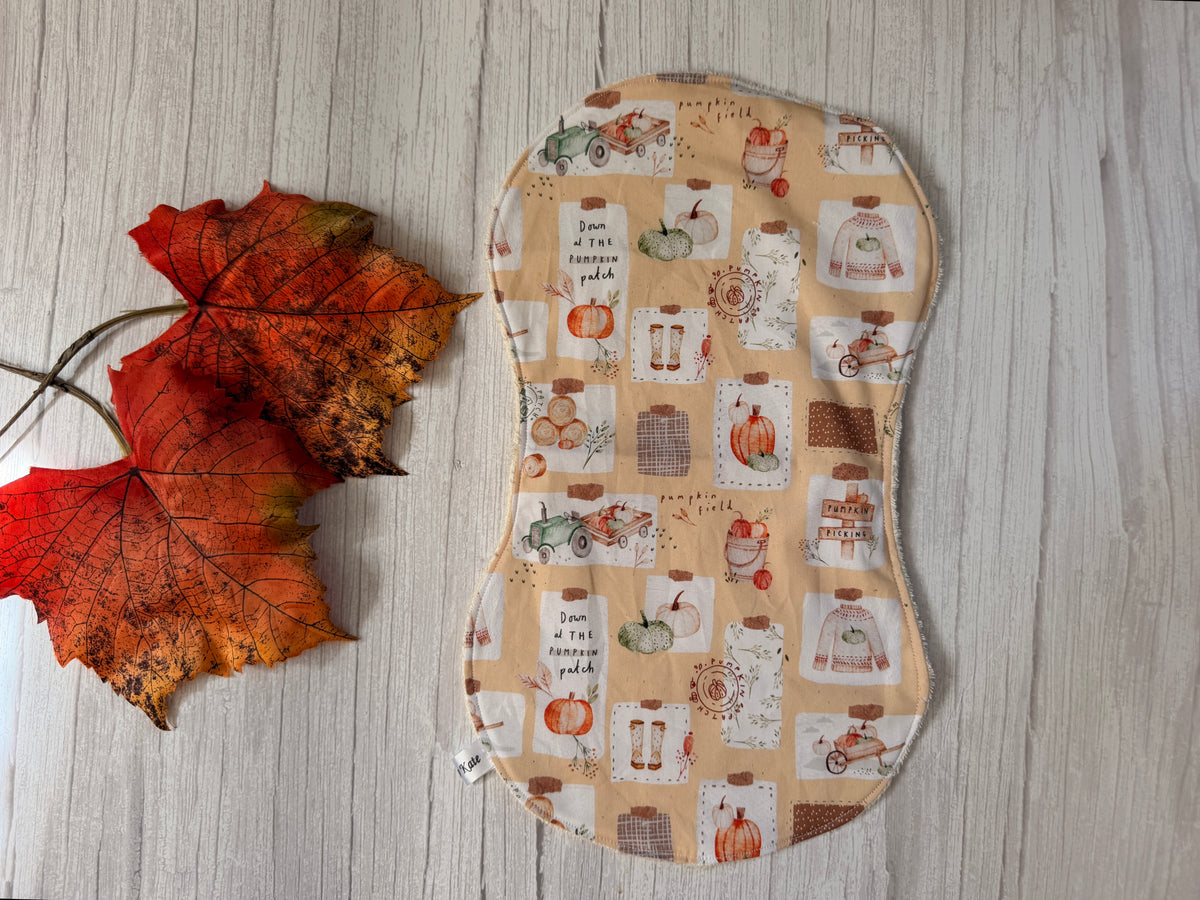 Cotton & Terry Towelling Baby Burping Cloth - Pumpkin Season
