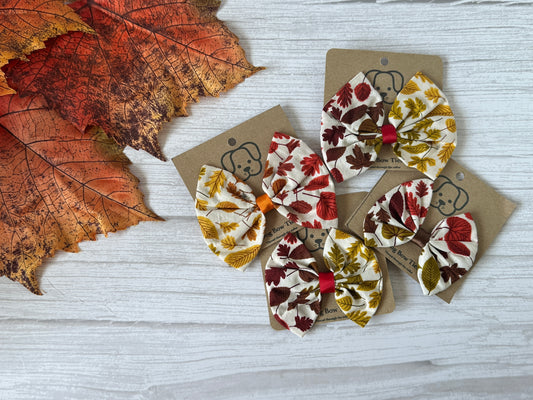 Cotton Pet Bow with collar attachment - Autumn Leaves