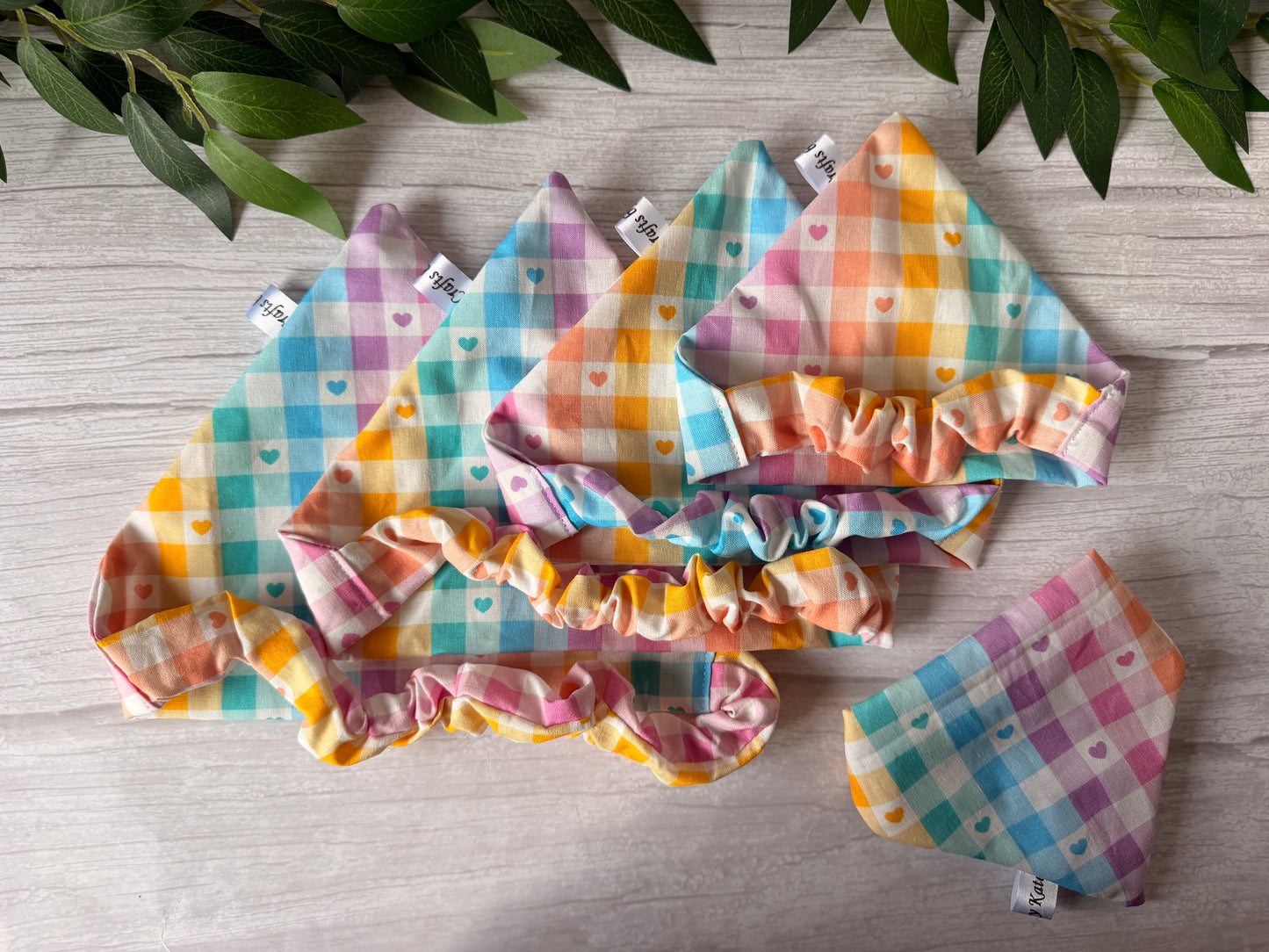 Cotton Pet Scrunchie Bandana - Rainbow Gingham