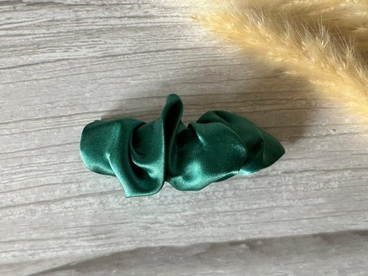 Silk French Barrette Scrunchie Clip - Emerald Green