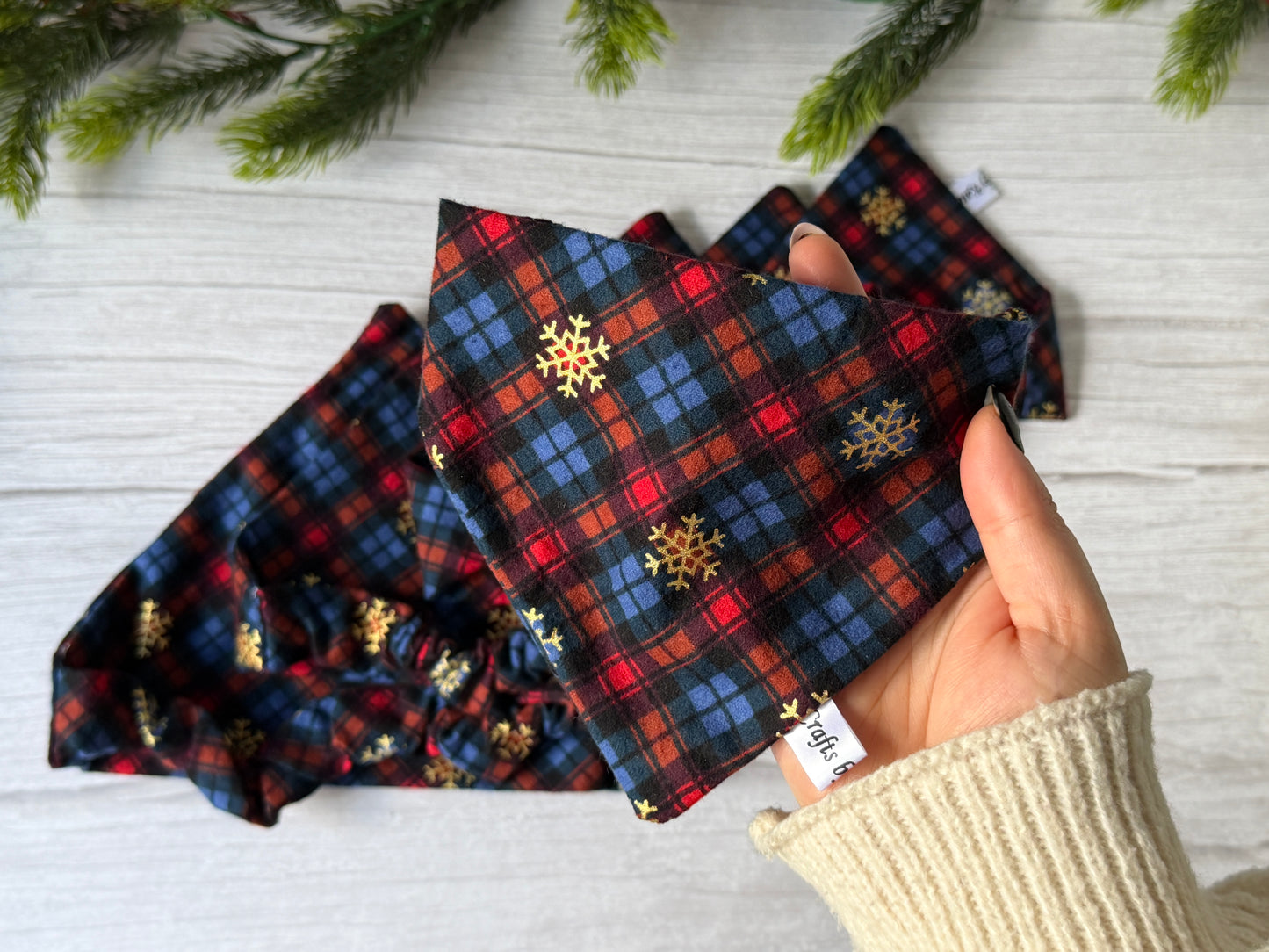 Cotton Pet Scrunchie Bandana - Blue/Red tartan